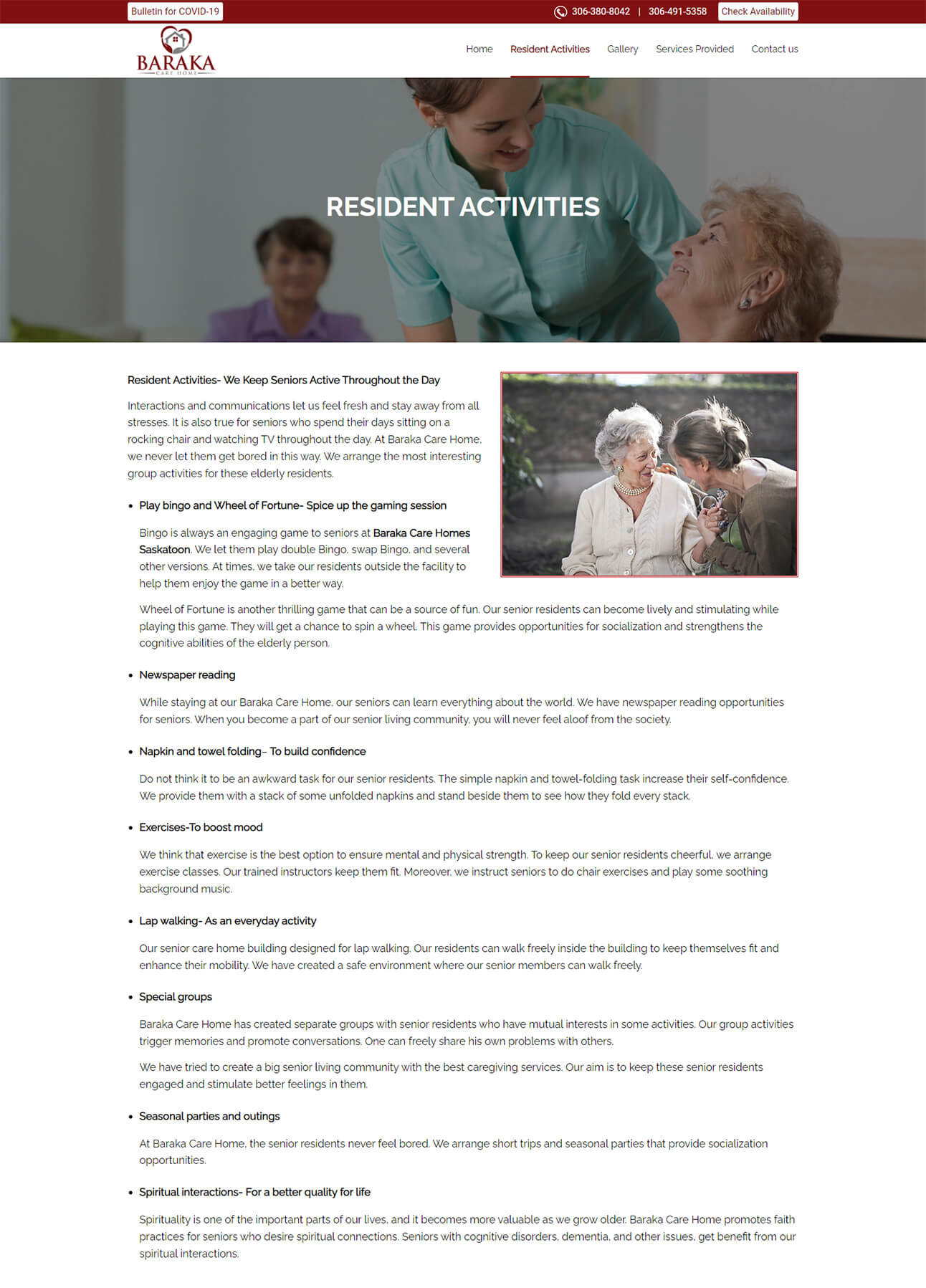 resident activities page