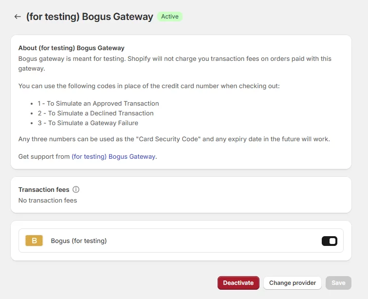 A Screenshot of Shopify's Payment Gateway Settings Interface